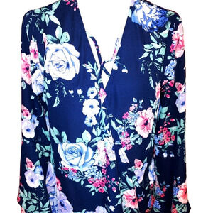 Floral Top BOHO Layered Bell Sleeves S